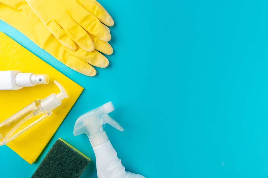 Rubber gloves and sanitizer 
